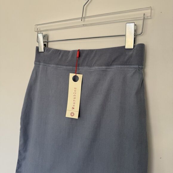 XCVI Wearables Harlowe High Cut Side Frayed Hem Midi Skirt Blue Gray Pull On XS - Picture 4 of 12